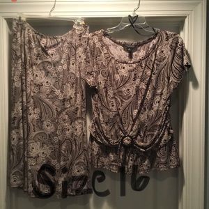 2 pieces brown and white stretchy dress